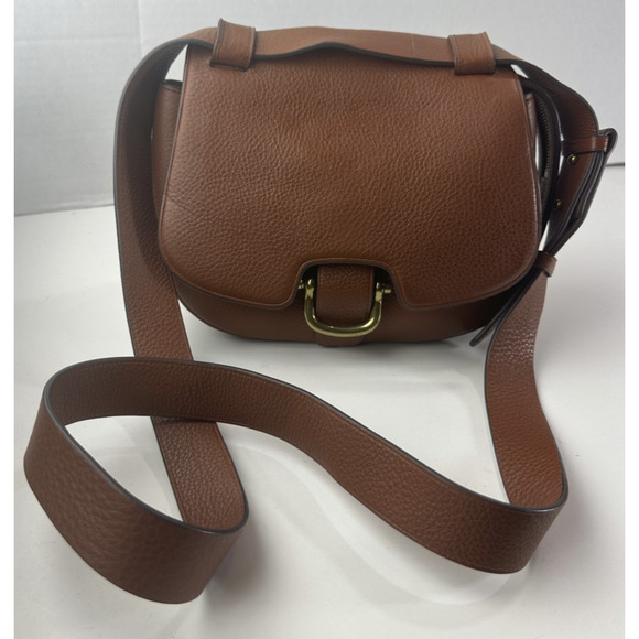 J. Crew Rider Brown Pebbled Leather Crossbody Bag Saddle Western Style Purse - Picture 13 of 16